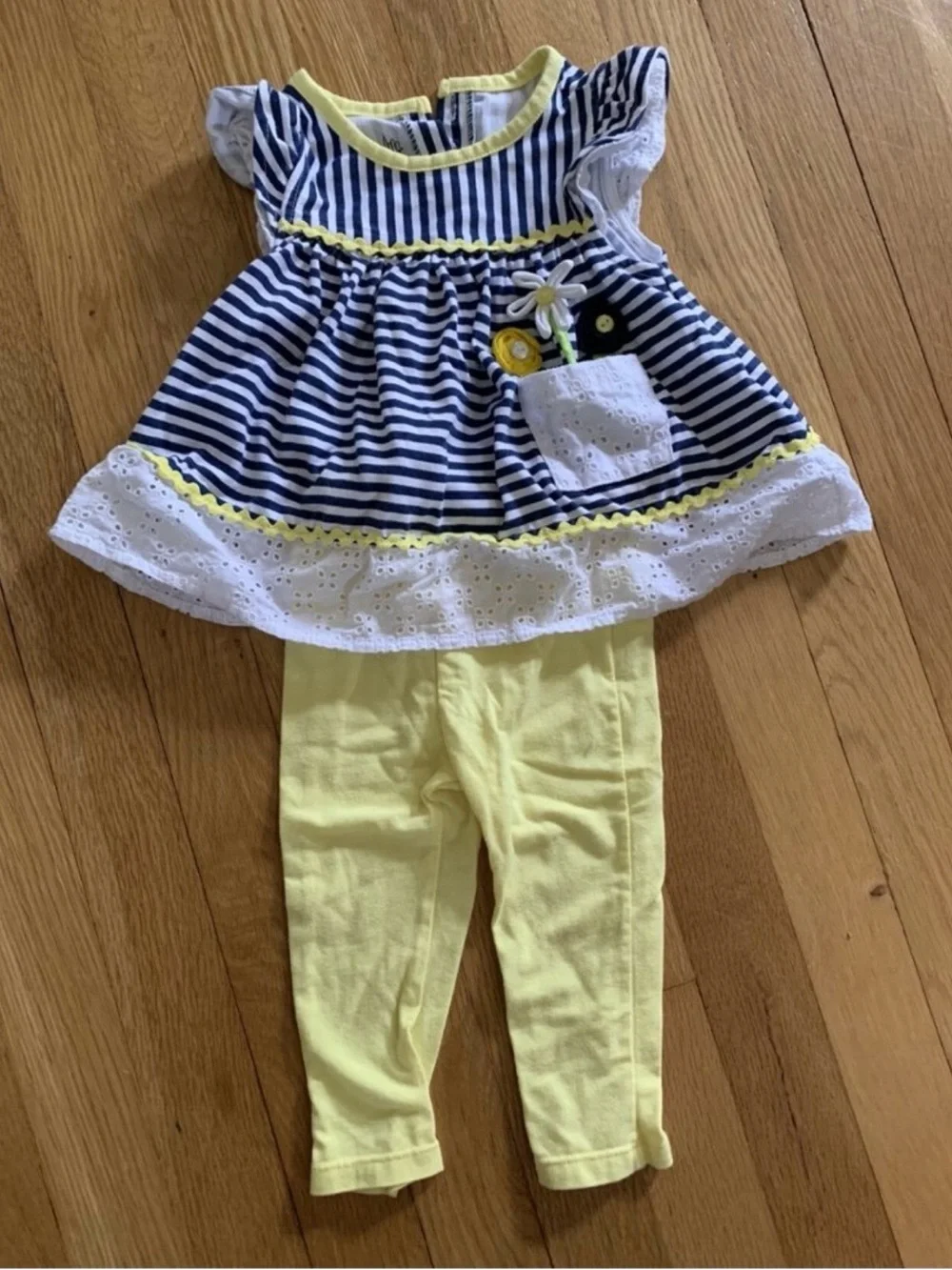 Kids Headquarters Navy Stripe & Yellow Baby Girl Matching Set
